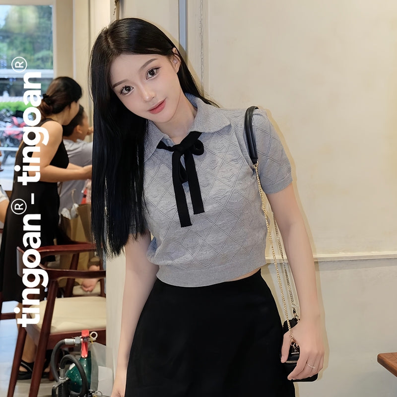 TINGOAN® x - Áo len crop lửng cổ bẻ tingoan
