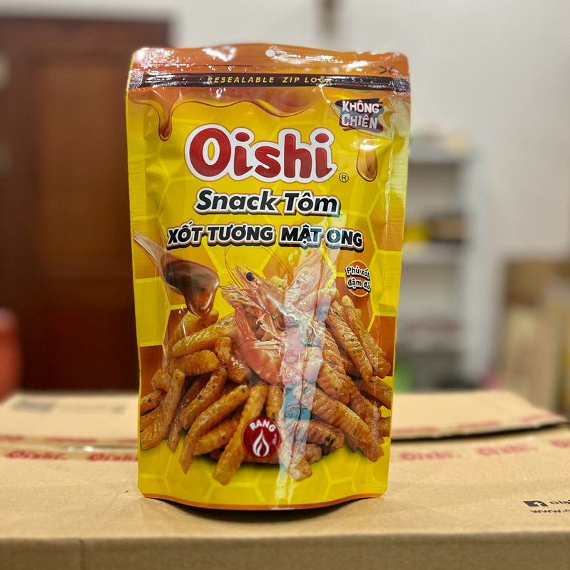 Oishi Snack Đậu Xanh Nước Cốt Dừa Túi Zip 65g, Tôm Sốt Mật Ong, Tôm Cay Nồng