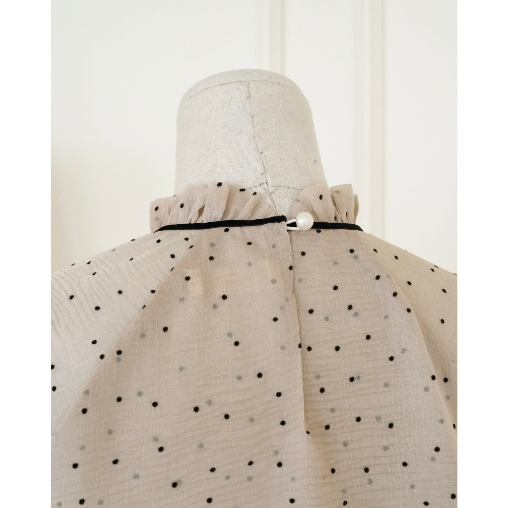 JOIE DES ROSES - Áo dáng xòe babydoll chấm bi phối nơ nhung Rosa Top