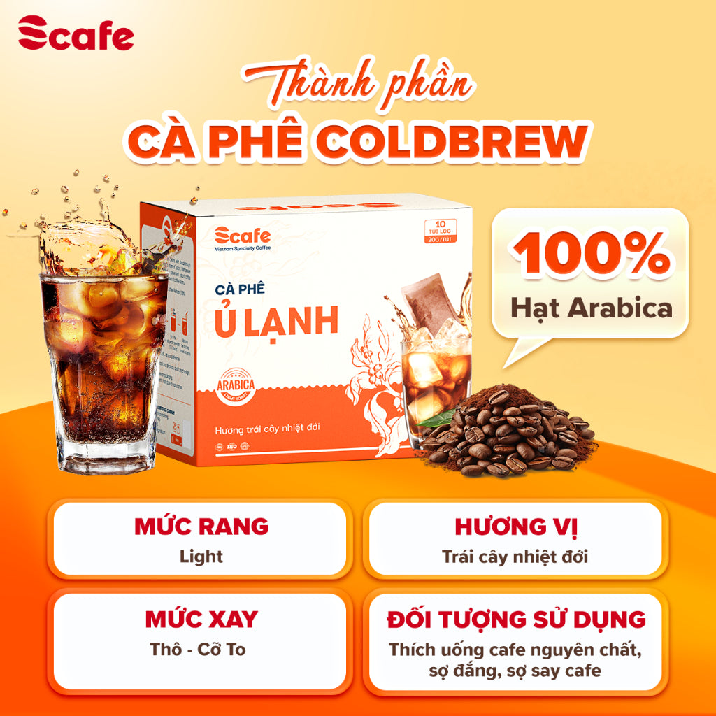 Cà phê Ủ Lạnh Cold Brew Scafe Việt Nam 100% ARABICA Hộp 10Túi x 20G