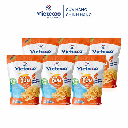 Combo 06 túi Snack dừa Vietcoco vị truyền thống 45gr/túi |  Việt Nam