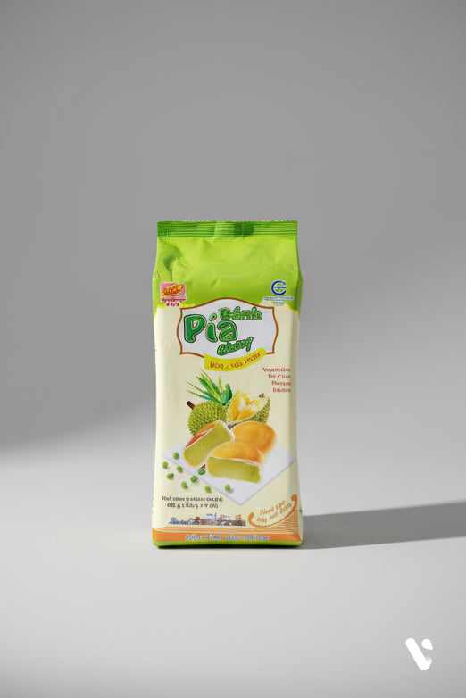 Bánh pía CHAY DỨA sầu riêng Tân Huê Viên 400g, bánh pía không trứng Tân Huê Viên Sóc Trăng  [TÚI 4 BÁNH]