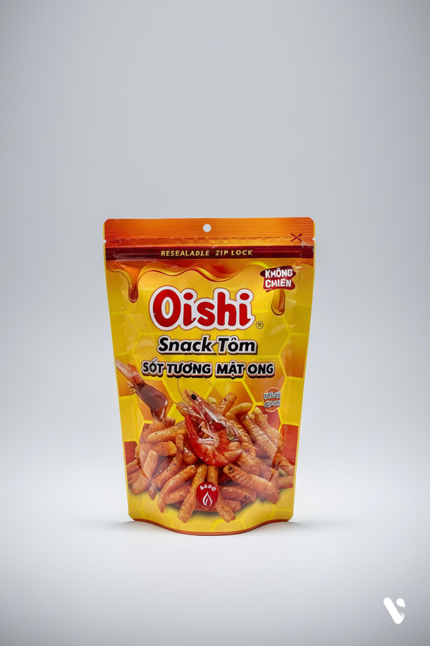 Oishi Snack Túi Zip 65g, Tôm Sốt Mật Ong, Tôm Cay Nồng