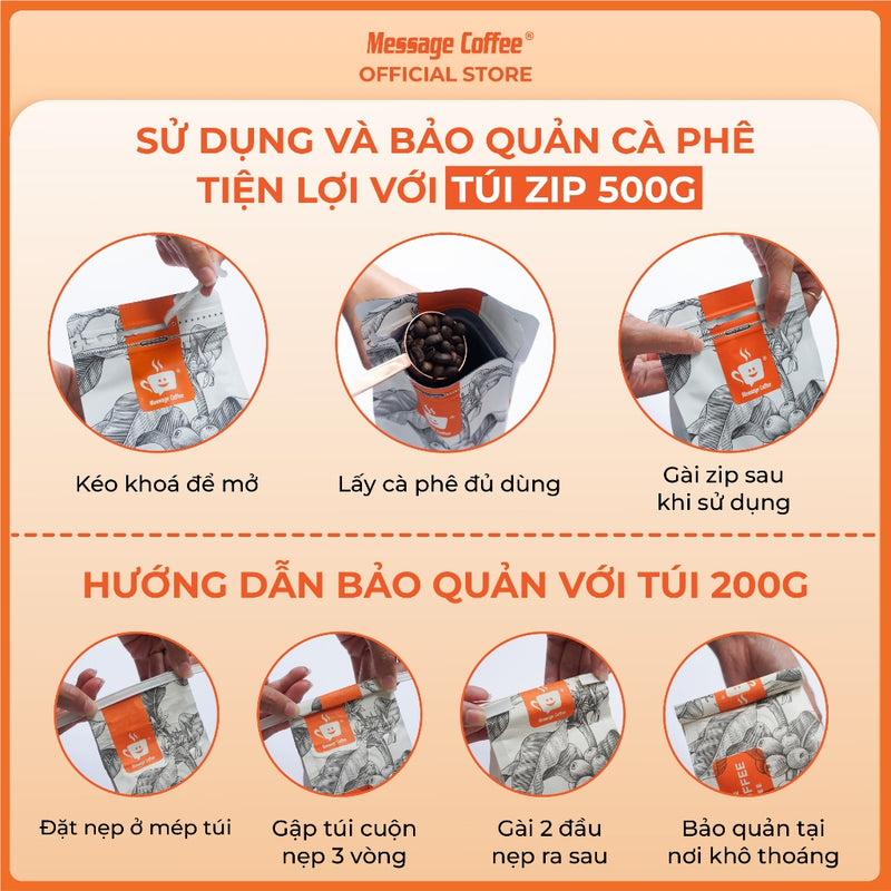 Cà phê Robusta Honey nguyên chất rang mộc 100% vị đắng đầm hậu ngọt thơm nồng dùng pha phin pha máy từ Message Coffee