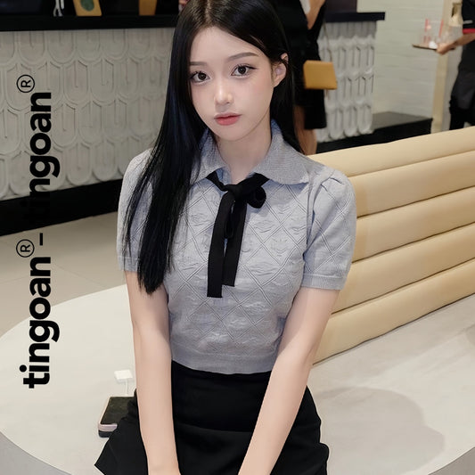 TINGOAN® x - Áo len crop lửng cổ bẻ tingoan