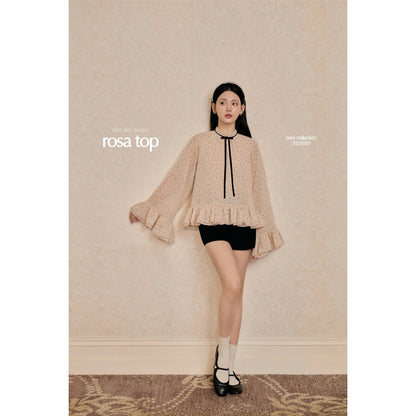 JOIE DES ROSES - Áo dáng xòe babydoll chấm bi phối nơ nhung Rosa Top