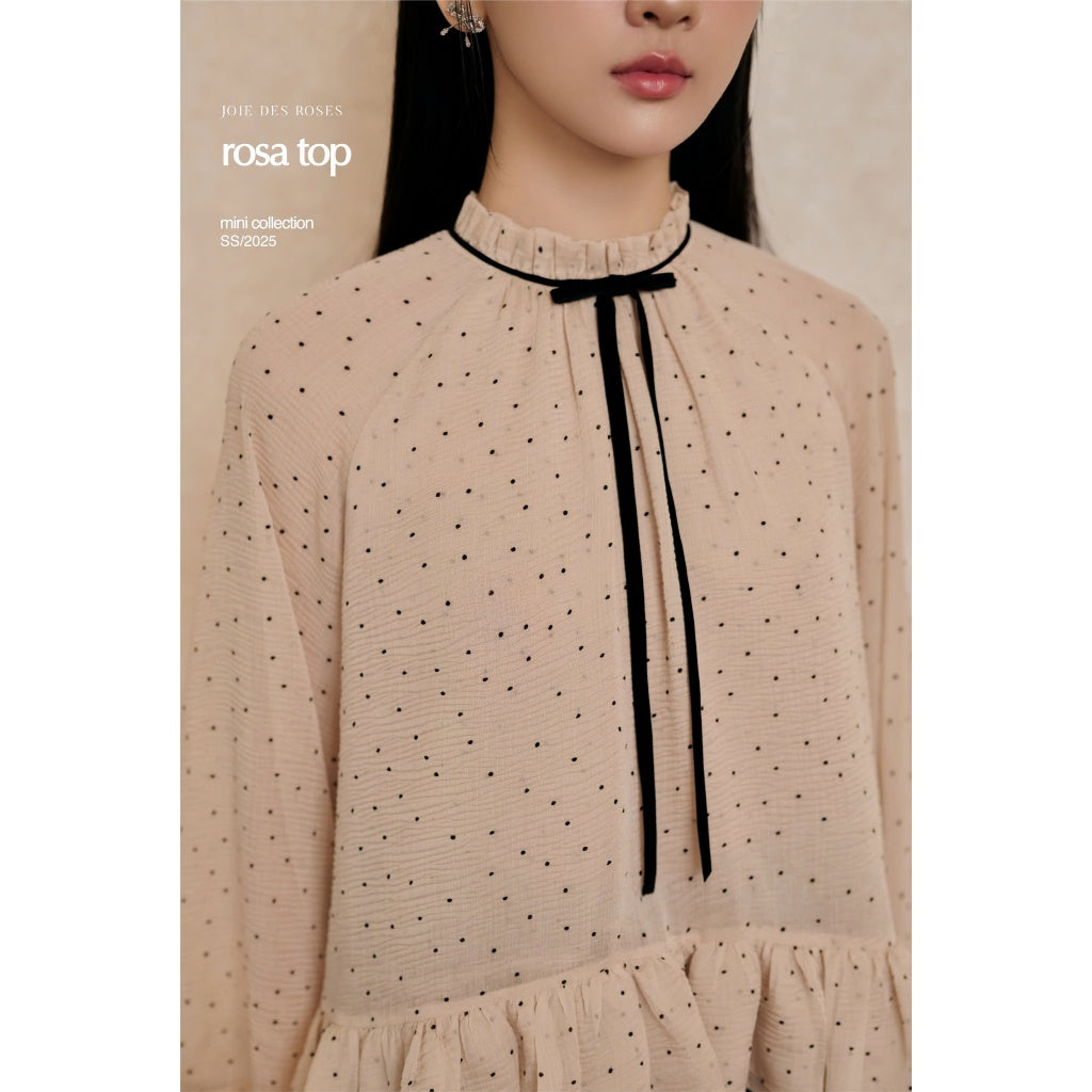 JOIE DES ROSES - Áo dáng xòe babydoll chấm bi phối nơ nhung Rosa Top