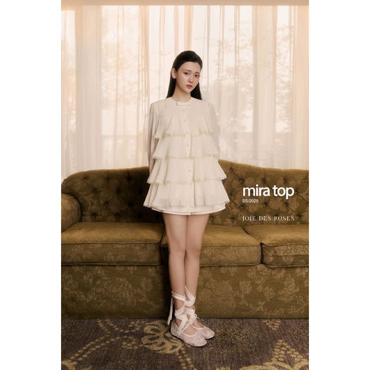 JOIE DES ROSES - Áo babydoll bốn tầng bèo nhún ren phối nơ Mira Top