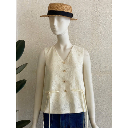 TUBYCATU | Áo ghile ren kem Sophie begie lace top