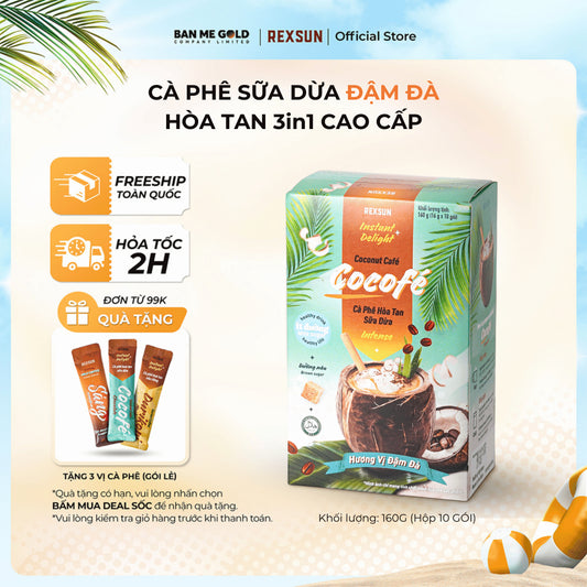 [TẶNG GÓI LẺ] Cà Phê Sữa Dừa Cocofe  ĐẬM ĐÀ  - Hộp 160g (10 gói) - Coconut Cafe Hòa Tan Chính Hãng Ban Me Gold