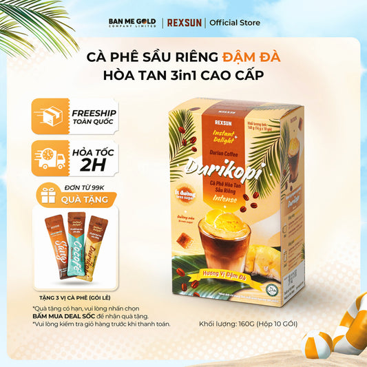 [TẶNG GÓI LẺ] Cà Phê Sầu Riêng  ĐẬM ĐÀ - Hộp 160g (10 gói) - Cafe 3in1 Hoà Tan Cao Cấp - Chính Hãng Ban Me Gold