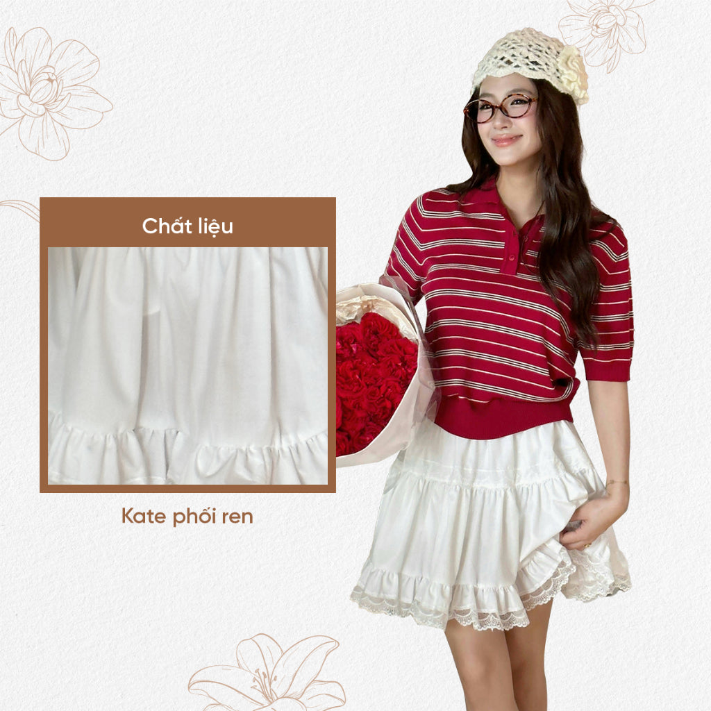 TUBYCATU |  Chân váy ren trắng camelia white skirt