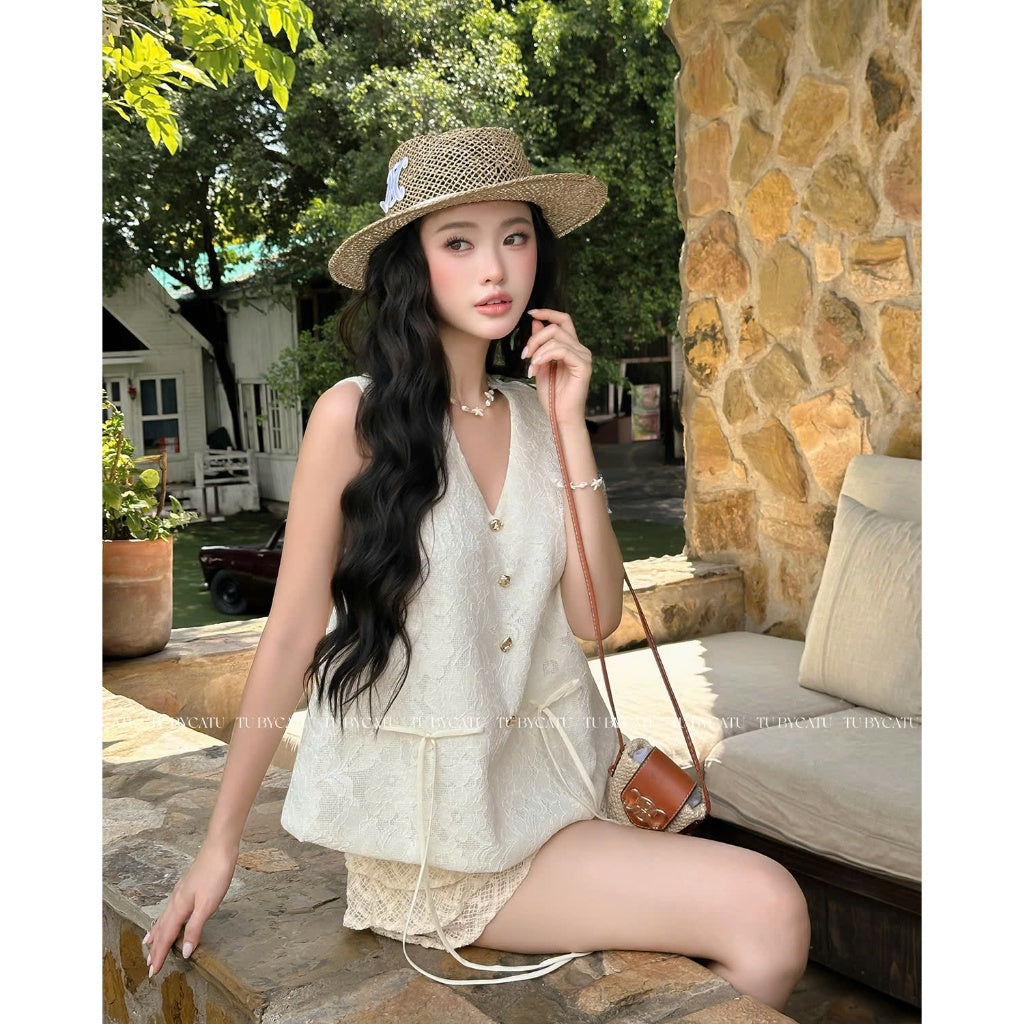 TUBYCATU | Áo ghile ren kem Sophie begie lace top