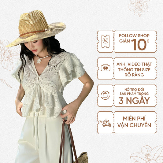 TUBYCATU | Áo croptop ren tay cánh tiên Summer Lace Top