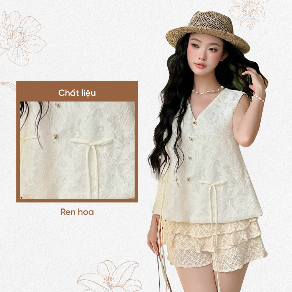 TUBYCATU | Áo ghile ren kem Sophie begie lace top