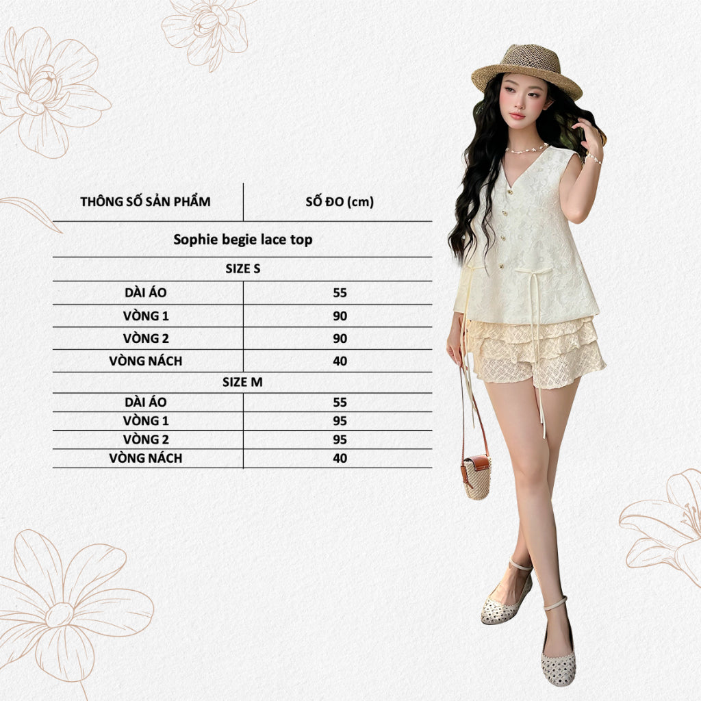 TUBYCATU | Áo ghile ren kem Sophie begie lace top