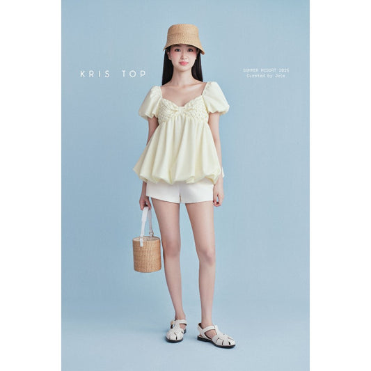 JOIE DES ROSES - Set áo babydoll nơ ngực tay bồng KRIS Top và quần short có túi ZINA Short