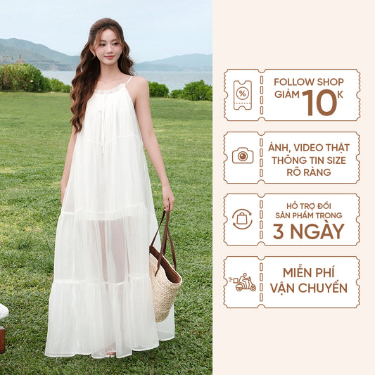 TUBYCATU | Đầm voan tơ Felicia White Maxi Dress
